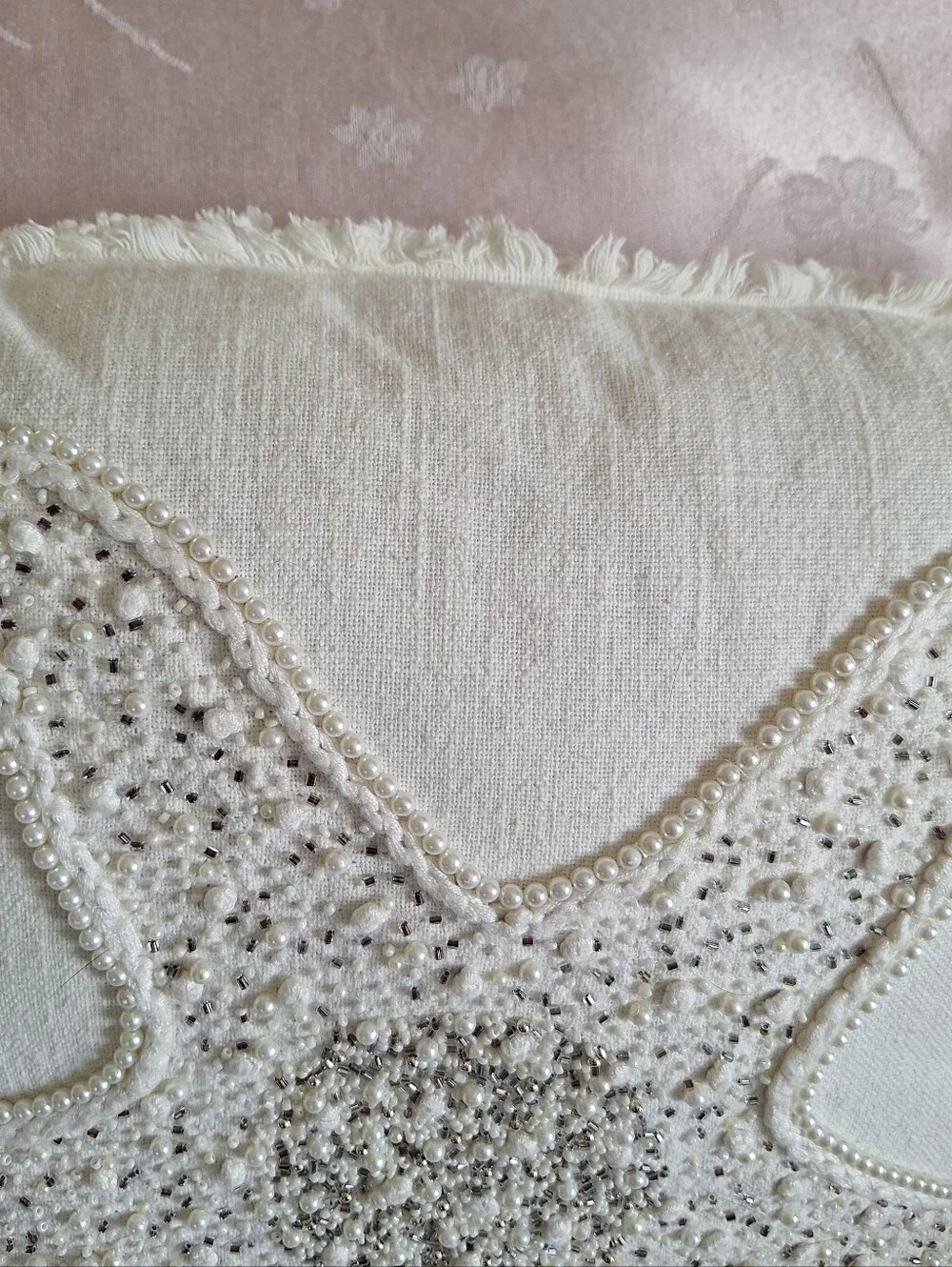 Coastal Collection Beaded Starfish Accent Pillow Beach Ocean Decor off-white 19
